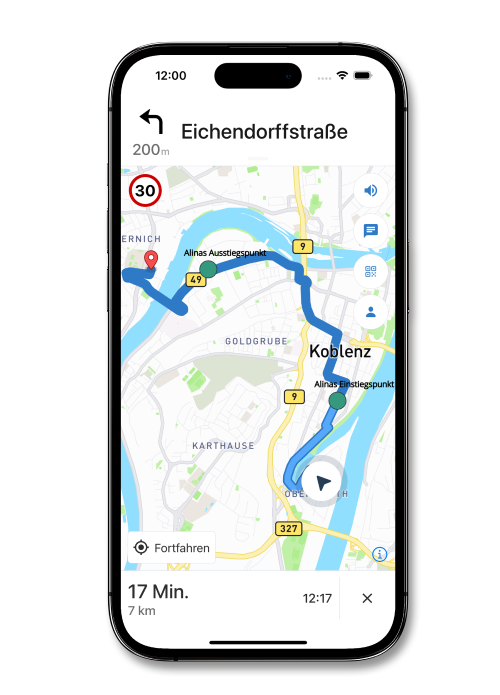 Trip overview shows all passenger waypoints